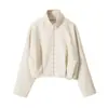 Chaqueta corta con cremallera y cuello alto para mujer, cintura elástica de otoño, corte holgado para mujeres petite 8372283
