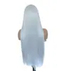 Peluca plateada gris con encaje frontal para mujer, cabello largo y liso con raya en medio, peluca elegante de cabeza completa hecha de fibra sintética de alta temperatura