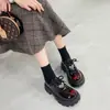 Zapatos de Mujer Estilo Británico Retro con Cordones, Suelas Gruesas, Zapatos de Cuero que Aumentan la Altura, Tacones Altos con Hebilla, Zapatos de Plataforma, Mocasines de Moda