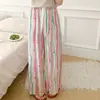 Calça de Pijama de Seda de Algodão para Mulheres, Estilo Fino para Primavera e Verão, Tamanho Grande, Caimento Solto, Calça de Perna Larga de Algodão Artificial, Pode Ser Usada Fora de Casa, Versátil, Cintura Alta, Leve