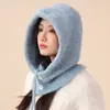 Balaclava Feminina Outono e Inverno Prova de Frio e Quente Chapéu de Lã Tricotado Cachecol Tudo-em-Um Xale Quente com Capuz