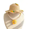 Sombrero de Sol de Verano para Gatos y Perros, Sombrero de Cereza y Piña para Mascotas, Perros Pequeños y Medianos, Decoración de Collar de Perlas de Oso de Peluche