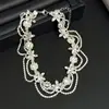 Colar Gargantilha Exagerado de Alto Padrão Estilo Francês para Noivas, Cheio de Diamantes e Pérolas, Colar de Camadas Múltiplas, Acessório de Corrente para Clavícula de Casamento de Nicho de Luxo Leve