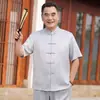 Traje Tang de Manga Corta para Hombre 2026 para Personas de Mediana Edad y Mayores, Estilo Delgado de Verano para Papá, Traje Holgado y Cómodo de Gama Alta Estilo Chino