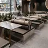Sofá tipo booth de lujo ligero para restaurante occidental, personalización, restaurante de hot pot, restaurante de barbacoa, restaurante de cadena, bar, mesas y sillas de acero inoxidable montadas en la pared