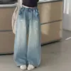 Jeans para Niñas Primavera y Otoño 2026 Nuevo Estilo Jeans con Lazo de Perlas y Pedrería Pantalones Rectos de Pierna Ancha para Niños Mayores