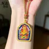 Tienda de Oro Mismo Estilo Dorado Antiguo Dios de la Riqueza Collar Colgante Cadena para Suéter Cadena para Clavícula Esmalte Azul Quemado Accesorios DIY para Mujeres