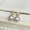 Aretes de Perlas de Agua Dulce de 9-11 mm Aretes Redondos de Luz Fuerte Plata Esterlina Franceses Elegantes Aretes de Perlas Moda Versátil Mujer