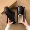 Pantuflas de Algodón Impermeables de Cuero para Dedos de los Pies para Mujer, Otoño/Invierno, Calentitas con Felpa Adicional, Suela Gruesa, Antideslizantes, Pantuflas Peludas de Pareja, Para Interiores/Exteriores