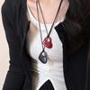 Corea del Sur Ins Amor Collar con Colgante de Círculo Hueco Personalidad Única para Mujer Cadena Larga de Lana Accesorios Nicho Otoño e Invierno