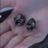 Pendientes de Cesta de Flores de Moda Negros para Mujer, Personalidad de Nicho, Pendientes de Lujo de Alta Gama, Estilo Caliente de Celebridad de Internet 2024 Accesorios para Orejas