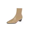 Botas Adelgazantes Estilo Coreano de Suela Silenciosa para Viajar 2026 Otoño/Invierno Tacón Grueso Tacón Medio Punta Cuadrada Versátil Elásticas que Abrazan la Pierna Botines para Mujer