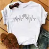 Blusas Femininas Transfronteiriças Patas de Animal Coração Dropshipping Letras Moda Retrô Camiseta Feminina Manga Curta