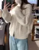 Suéter de lana trenzado grueso para otoño e invierno para mujer, cárdigan de punto con doble cremallera, abrigo suéter de corte holgado, top de punto trenzado de ochos
