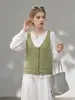 Chaleco de punto verde para mujer, estilo otoñal suave, sin mangas, adecuado para usar en capas, diseño abierto al frente, top versátil, chaleco pequeño