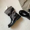 Botas de Equitação Femininas Patchwork com Fivela Retrô 2026 Outono Bico Redondo Salto Bloco Botas Western na Moda Botas Femininas de Cano Médio