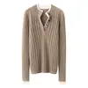 Nuevo suéter de cachemira para otoño e invierno para mujer, suéter simple de cuello redondo de dos piezas falsas, top de punto básico versátil estilo coreano