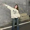 Sudadera Redonda de Terciopelo para Mujer, Estilo Perezoso Otoño e Invierno Chica Popular Estampado de Perro Diseño Holgado Sudadera Versátil