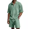Código Europeu Transfronteiriço Verão Novo Mais Vendido Conjunto de Shorts com Zíper Manga Curta Masculino Cor Pura Casual Praia Conjunto de Roupas Masculinas