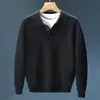 Suéter de Tricô Masculino Casual Estilo Japonês Outono e Inverno Cor Sólida Estilo Preguiçoso Gola Reversível Tricô Versátil Cor Sólida Listra Fina