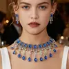 Ventas Directas de Fábrica Transfronterizo Nuevo Conjunto de Joyería de Collar y Pendientes con Borlas Estilo Indio Multicapa con Incrustaciones de Cristal de Estilo Exótico
