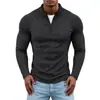 Suministro Transfronterizo de Amazon Camiseta de Manga Larga Ajustada de Seda de Leche para Hombre con Media Cremallera y Cuello Alto Pequeño Multicolor