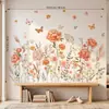 Pegatinas de Pared de Mariposa Floral Retro Acuarela Estilo Suave Ins Fondo de Sala de Estar Papel Tapiz Autoadhesivo Pegatinas de Decoración de Dormitorio
