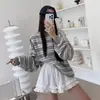 2026 Primavera e Outono Iniciais Novo Chique Estilo College Retro Coreano Moletom de Manga Longa Listrado Solto Emagrecedor Roupas Femininas
