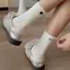Calcetines Bordados de Corazón Estilo Coreano para Mujer, Otoño e Invierno, Calcetines Largos de Algodón con Letra en el Talón, Estilo Popular de Celebridad de Internet, Calcetines Caídos de Compresión Ligera de Caña Media