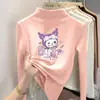 Camiseta interior básica de manga larga con estampado y forro polar para niña, nuevo estilo 2026, top interior versátil ajustado para otoño, adecuado para niños de talla mediana y grande