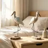 Adorno de talla en madera de pájaro de patas largas estilo mediterráneo creativo azul lavado envejecido para escritorio de oficina decoración creativa regalo