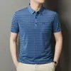 2026 Verano Nuevo Camiseta Polo de Manga Corta Rayada de Seda de Hielo para Hombre con Bolsillo Real Top de Media Manga para Hombre