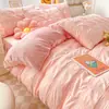 Juego de tres o cuatro piezas de terciopelo de leche de color sólido engrosado, fresco, de doble color, invierno, forro polar de coral, estilo sábana bajera de forro polar de doble cara