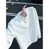 Sudadera Estilo Americano con Cuello Henley para Hombre y Mujer, Marca Trendy de Corte Cuadrado, Camiseta de Retazos Deconstruidos, Hombro Normal, Camiseta Básica de Manga Larga para Pareja