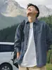 Camisa de Mezclilla a Rayas Lavada de Manga Larga Estilo Cityboy Japonés para Hombre Marca de Moda Casual Chaqueta Camisa Moderna
