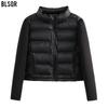 Exportación Y2K Verano 2023 Nueva Chaqueta de Algodón con Cremallera y Cuello Alto Empalmada de Manga Larga para Mujer Chaqueta Corta de Algodón para Mujer F823005