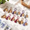 Sándalo Dorado y Madera de Haya Tallados Dibujos Animados del Zodiaco Lindo Creativo Colgante Llavero con Borla DIY Adorno para Bolso