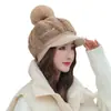 Gorro de Lana Sintética Estilo Coreano para Mujer, Tendencia de Invierno Versátil Japonés Lindo con Pompón Forro Polar Adelgazante Grueso Gorra de Pato