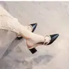 Sandalias de tacón alto con remaches para primavera y verano, nuevas sandalias slip-on de estilo francés, diseño de media zapatilla transpirable con puntera abierta, estilo casual, punta fina, versátiles