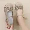 Zapatos Mary Jane de Punta Redonda, Zapatos Planos de Piel de Oveja, Zapatos Huecos de Nuevo Estilo de Verano para Mujer, Boca Baja, Zapatos de Tacón Bajo de Una Correa