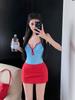 Traje de Banho Feminino Casual para Férias Estilo Chanel Xadrez Doce Sexy de Alta Qualidade Saia Removível