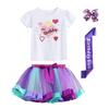 Falda de tul de malla para niña de Amazon, ropa infantil con lazo, horquilla, tirantes para el hombro, conjunto de cuatro piezas para actuación en cumpleaños