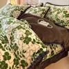Juego de Cuatro Piezas de Terciopelo de Leche Estampado de 230g, Nueva Colección de Invierno, Funda de Edredón Engrosada y Cálida, Ropa de Cama de Franela Francesa y Vellón de Coral