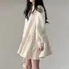 Estilo Chic Coreano 2026 Primavera y Otoño Nueva Versión Coreana Vestido de Solapa Plisado de Botonadura Única con Mangas Abullonadas para Mujer