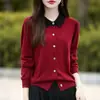 Cárdigan de lana fina estilo francés con cuello de muñeca dulce y bloques de color, chaqueta de punto juvenil para niña, top versátil para primavera y otoño