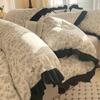 Cama de algodón estilo retro francés de cuatro piezas estilo princesa nueva cama de algodón 100% con funda de edredón de encaje y sábana colchón 4