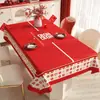 Mantel de boda, mantel de comedor rojo, tela decorativa para celebración de compromiso y recién casados, mantel para mesa de centro con personaje "feliz" que realza la atmósfera de la sala de estar