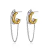 Pendientes Bicolor de Oro de 18 Quilates y Plata, Pendientes Sencillos de Cadena Doble en Forma de C Brillantes, Pendientes Transfronterizos Punk Europeos y Americanos de Amazon