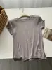 Camiseta Feminina Manga Curta Gola Redonda Slim Fit Cor Sólida em Seda Tencel, Novo Estilo de Verão com Costura nas Costas