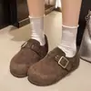 Hebilla de Cinturón Estilo Retro de Nicho Zapatos de Algodón Estilo Birkenstock para Mujer, Zapatos de Algodón Cerrados de Alto Nivel para Mujer, Nuevo Modelo para Otoño e Invierno 2025
